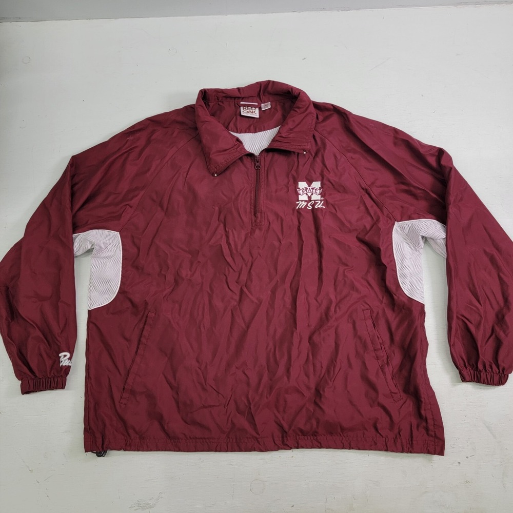 Mississippi State Bulldogs‎ Jacket Maroon Windbreaker 1/4 Zip Pullover Men's XL